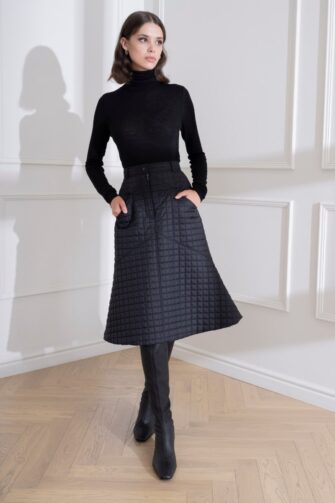 DIANA ARNO EDDA QUILTED MIDI SKIRT IN BLACK CHARCOAL