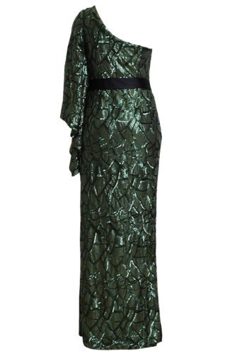ERNA GREEN SEQUIN DRESS WITH SIDE SPLIT