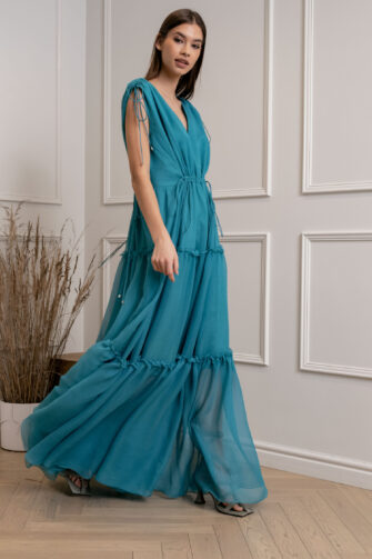 CATHERINE SILK DRESS IN DREAMY TURQUOISE