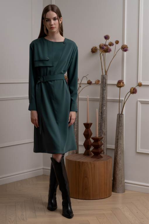 AGNES LONG SLEEVE DRESS IN FOREST GREEN