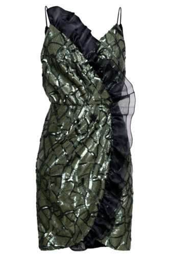 CARINE SEQUIN WRAP DRESS IN GREEN