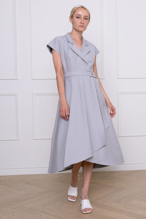 ADA COTTON BLEND WRAP DRESS IN BARELY GREY