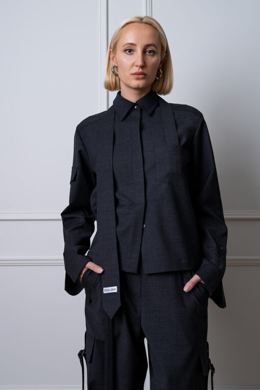 LEA BOXY WOOL BLEND SHIRT WITH A DETACHABLE TIE